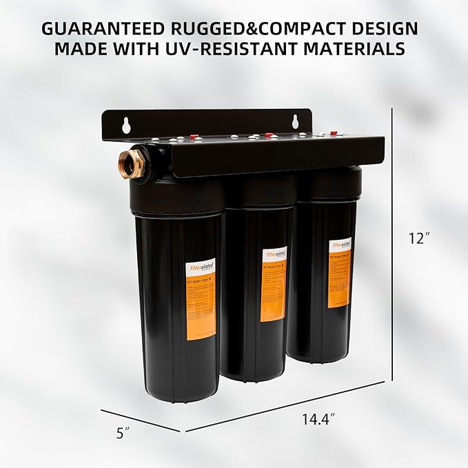 RV Water Filter System,Leak-Free Brass Fittings, Three Filters Included Reduces Sediment,rv Water Filter,Chlorine,Bad Taste and Odors,Suitable for RVs,Boats,Farming & Gardening