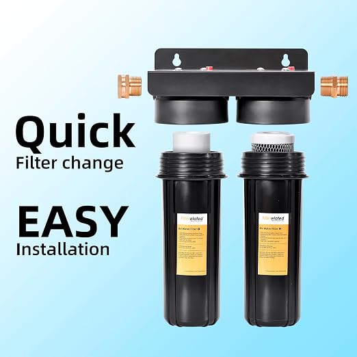 Filterelated RV Dual Water Filter System with 3/4" Brass Fittings Two Filters Included Reduces Sediment,Chlorine,Bad Taste and Odors,Suitable for RVs,Boats,Farming &Gardening