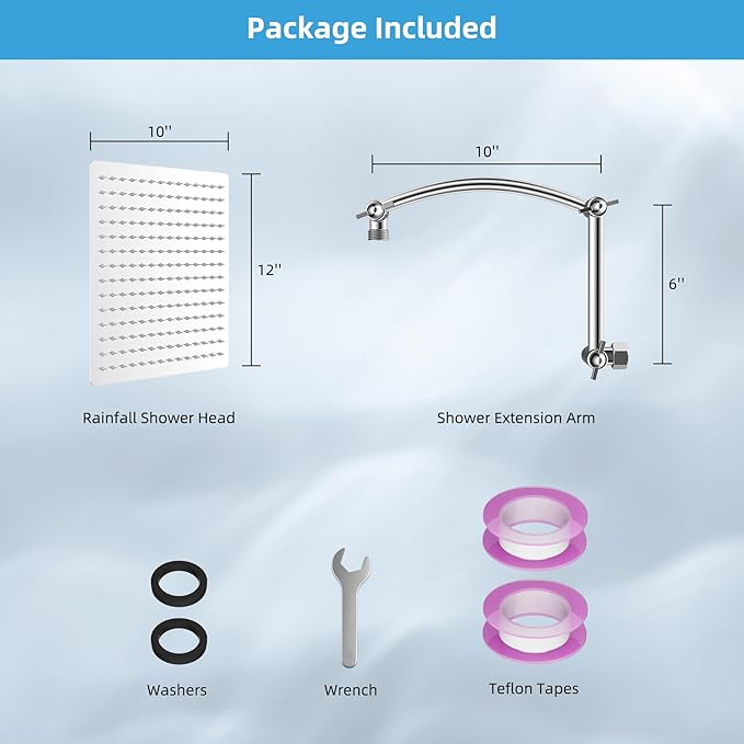 Hibbent All Metal cUPC Certified Rain Shower Head, 12'' High Pressure Rainfall Showerhead with 16" Shower Head Extension Arm, Solid Brass Adjustable Shower Arm Extender, fixed Showerheads, Chrome