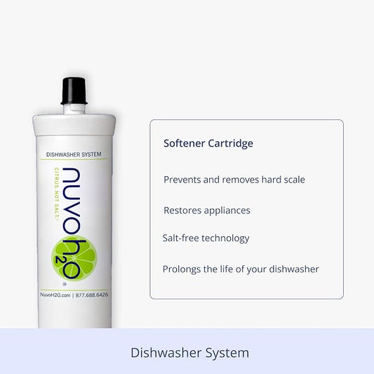 NuvoH2O Dishwasher Replacement Cartridge – Salt-Free Water Softener Solution – Prevents & Removes Hard Water Scale – Easy Quick-Connect Filter – Eco-Friendly Cartridge – Extends Dishwasher Life