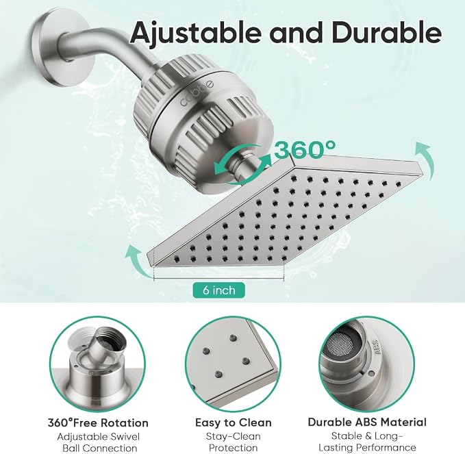 Cobbe High Pressure Filtered Shower Head Combo, Rain Shower Head with 20 Stage Shower Head Filter for Hard Water - Adjustable Replacement Remove Chlorine and Harmful Substances, Brushed Nickel