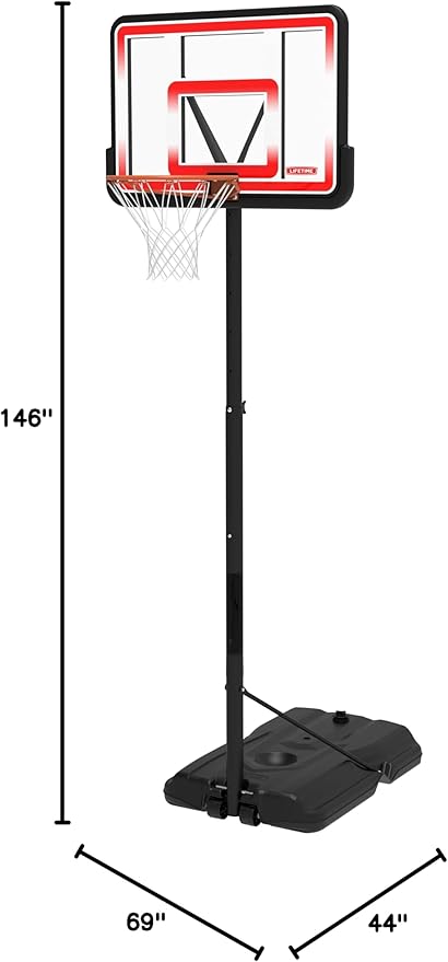 Lifetime Portable Basketball Hoop, Adjustable Height 7.5-10 Ft, 44 Inch Shatterproof Fusion Backboard, Base with Wheels