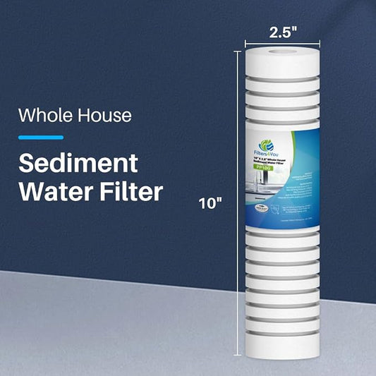 CFS – 5-Micron Grooved Sediment Melt Blown Water Filter Cartridges Compatible with AP110, WHCF-GD05, FPMBG-5-975 Models – 10" x 2.5" Whole House Replacement Filter Cartridge - 6 Pack
