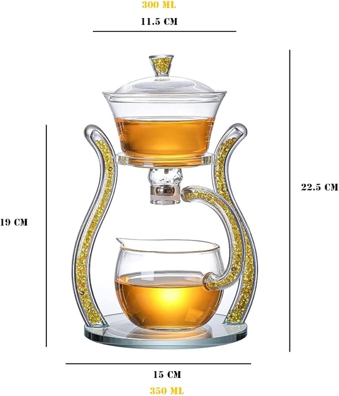 RORA Lazy Kungfu Glass Tea Set Semi Automatic Drip Rotating with Infuser Glass Teapot Set (6 cups)