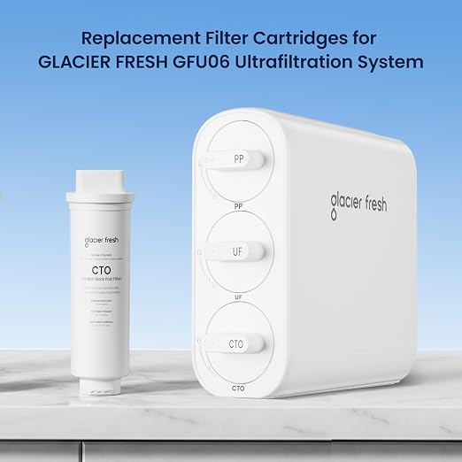 GLACIER FRESH CTO Replacement Filter for GFU06 Ultra Filtration System | Tankless Ultra Compact Design, with Faucet, No Electricity & Waste Water, Preserve Beneficial Minerals No TDS Reduction