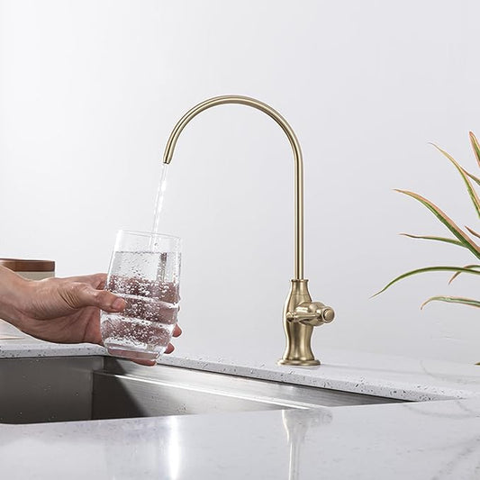 Delle Rosa Brushed Gold Drinking Water Faucet, Non-Air Gap Stainless Steel Kitchen Water Filter Faucet, Classical Water Filtration Faucet for Under Sink Water Filter System Brushed Gold(Light Gold)