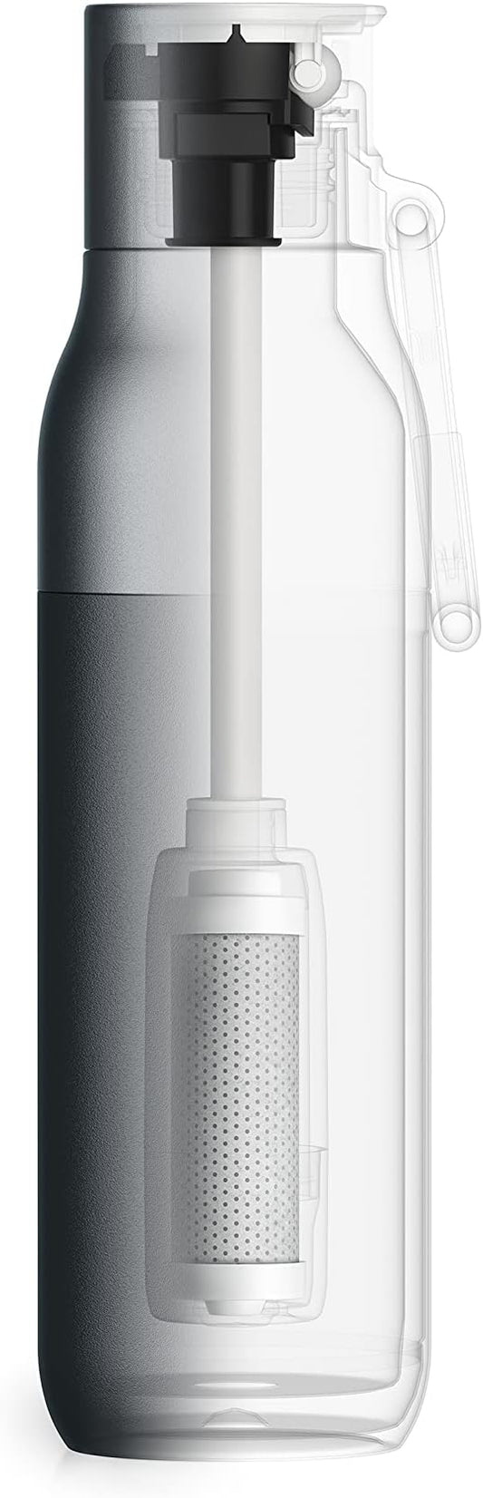 LARQ Bottle Filtered - Insulated Stainless Steel Water Bottle BPA Free with Nano Zero Technology and Long-Lasting Filters, Obsidian Black, 25oz