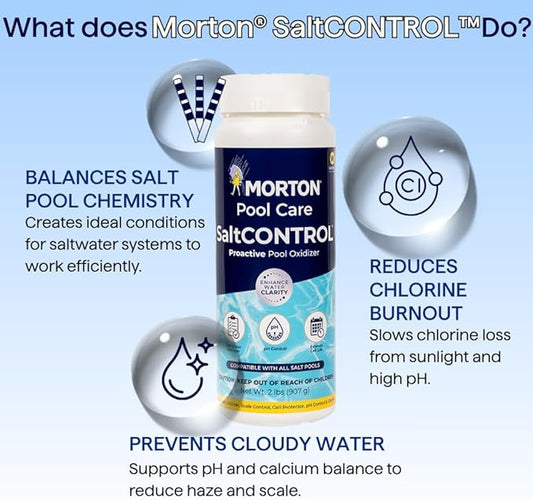 Morton SaltCONTROL | 5-in-1 Pool Enhancer for pH Balance, Scale Prevention & Water Clarity | Compatible with All Pool Types | Weekly Use | 32oz