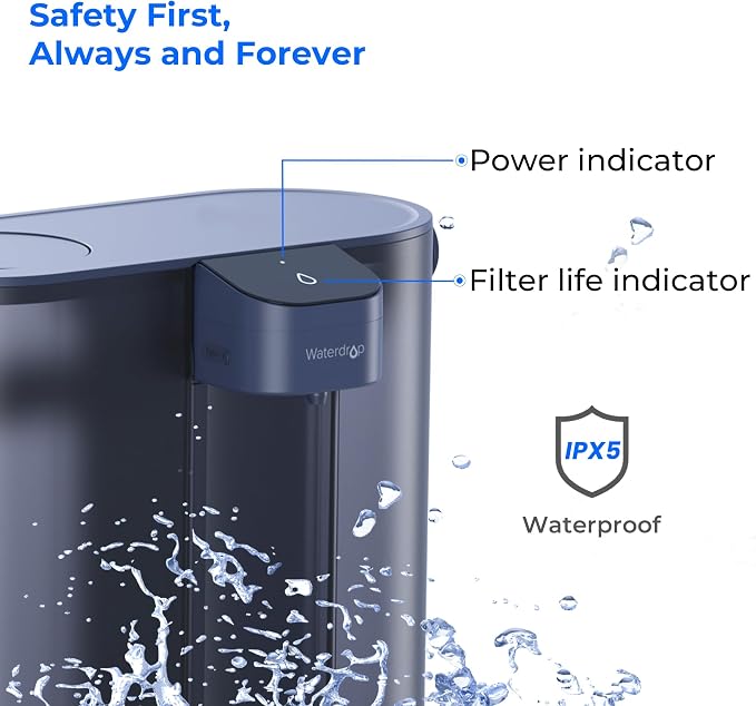 Waterdrop ED02B Compact Electric Water Filter Pitcher, 14-Cup, Blue | 200-Gallon Rechargeable Instant Powerful Dispenser, NSF/ANSI 42&53&401&372, Reduce PFOA/PFOS, Lead, Chlorine, NOT Reduce TDS