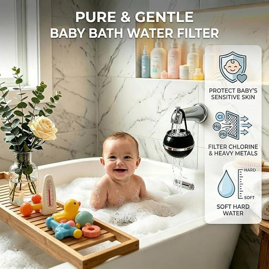 Bath Filter for Tub Faucet,Kinder Bathtub Water Filter for Kids & Babies,3000 Gallons Filtration,Hard Water Softener,Removes Chlorine & Fluoride for Healthy Skin, Hair & Nails,Black