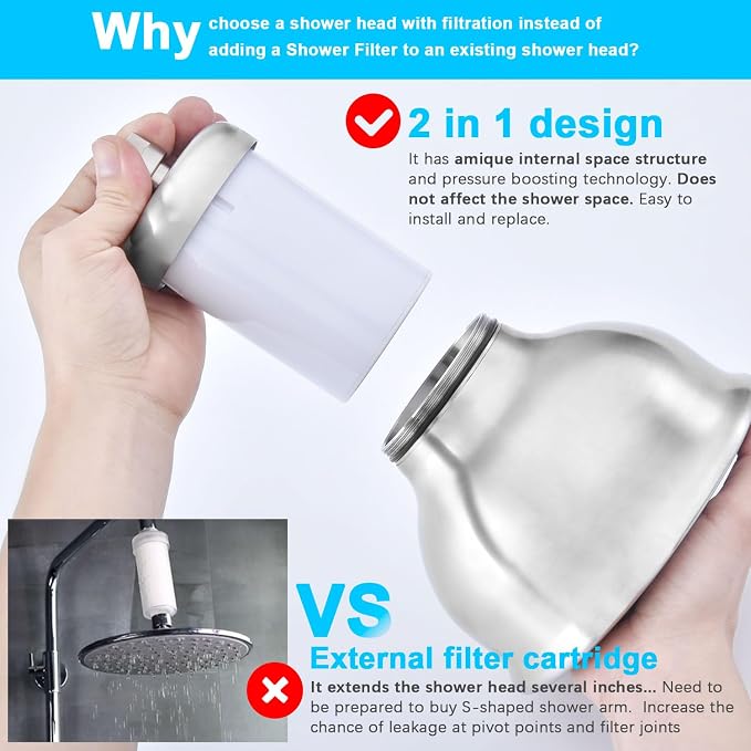 Metal Filter Shower Head for Hard Water Softener Shower Head with Water Shower Filter to Remove Chlorine and Harmful Substances, 6inch Large Rain Showerhead, 304Stainless Steel