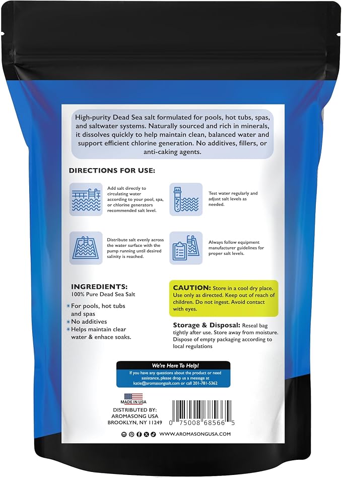 Aromasong Dead Sea Pool & Hot Tub Salt – Spa Salt for Salt Water Chlorine Generator – High Purity Sodium Chloride Salt for Jacuzzi, Hot Spring, Caldera, Swim Spa & Freshwater Systems 5 Lb