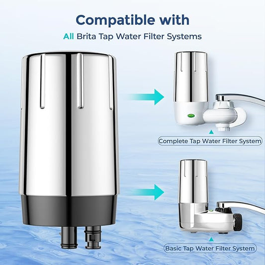 Fil-Fresh 2-Pack Faucet Filter Replacement for Brita® Faucet Filtration System, NSF Certified to Reduce Chlorine, BPA-Free, Lasts 4-Months or 100 Gallons, Chrome