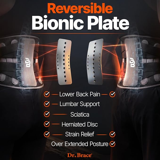 DR. BRACE® Lower Back Brace for Men & Women for Lower Back Pain Relief, Revolutionary Versatile Splints System & Removable Lumbar Pad, Adjustable & Breathable Back Support Brace (41.3-47.2″)