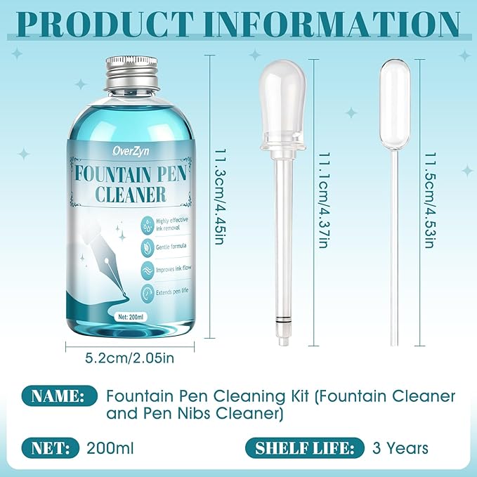 Fountain Pen Cleaning Kit, Fountain Cleaner with Pen Nibs Cleaner High-Efficiency Flushing Improve Cleaning Efficiency Prevent Clogging Extend The Life of Your Fountainpen, 6.67 oz