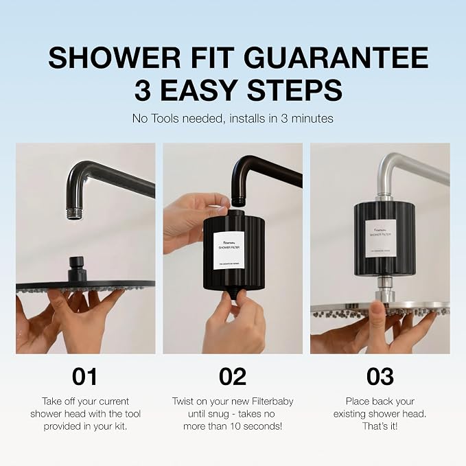 Filterbaby Signature Shower Filter, Sensitive Skin & Hair, Expert Developed | Lab Tested to Reduce up to 99% Chlorine & Chloramine, Reduce Common Water Impurities, Strong Water Flow, Easy Install, Black