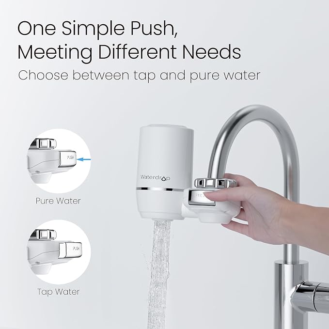 Waterdrop FC-02 Faucet Water Filter for Skin Care, Bathroom Sink Filter | Reduces Chlorine, NSF Certified Faucet 0.01μm Ultra-Filtration Water Filter, Lead-Free Material, 320 Gallons, White, 1 Filter