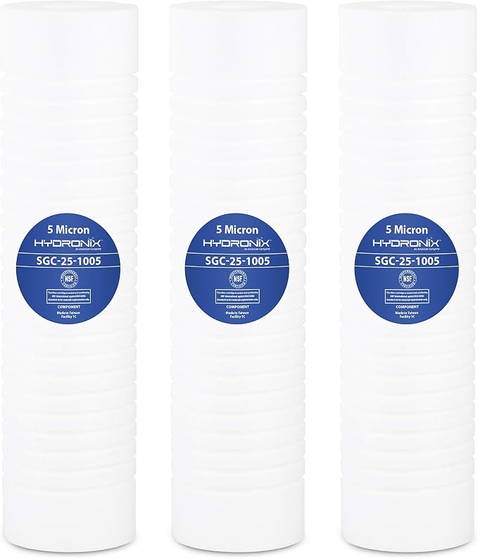 Hydronix HX-SGC-25-1005/3 Sediment Grooved Water Filter Cartridge 2.5 inch x 10 inch 5 micron - Replaces AP110-3 Pack, White