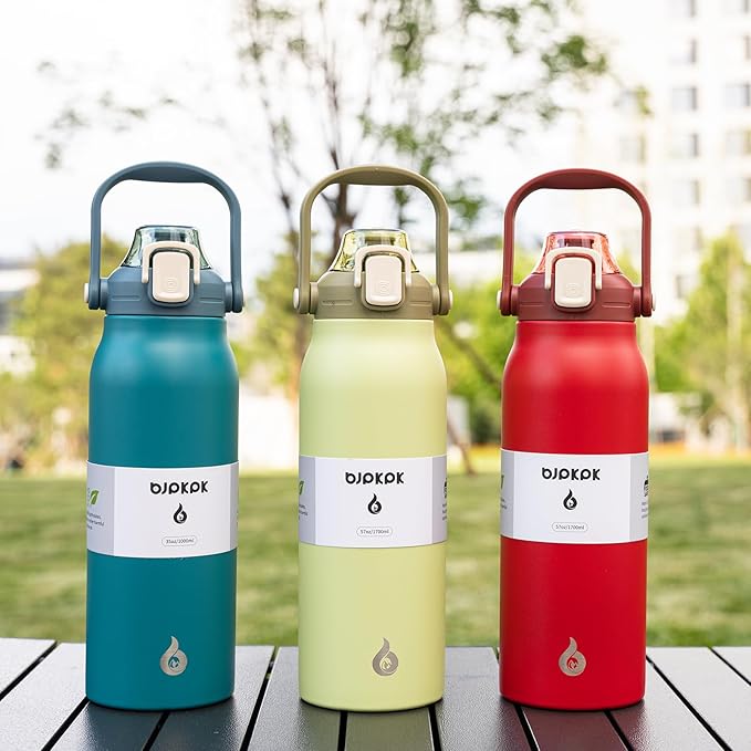 BJPKPK Insulated Water Bottles with Straw, 57 oz Sports Water Bottle with One-handed Opening Lid, BPA Free Leakproof Easy Carry Jugs, Flasks for Gym Sports Outdoors,Light Green