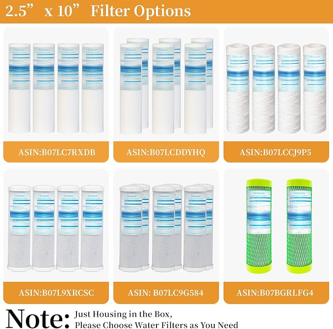 Geekpure 10 Inch Whole House Slim Water Filter Housing - 3/4"NPT Brass Port | with Air Relief Valve Fit for 2.5" x 10" Filters-Blue