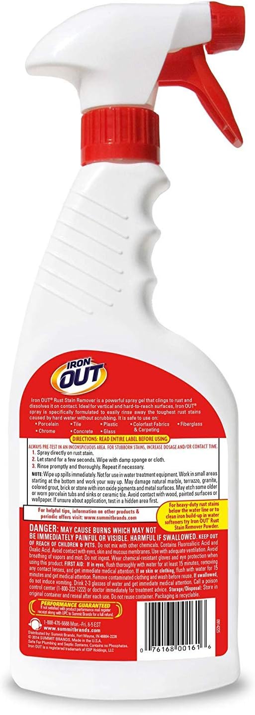 Iron OUT Spray Gel Rust Stain Remover, Remove and Prevent Rust Stains in Bathrooms, Kitchens, Appliances, Laundry, Outdoors, 16 Ounce