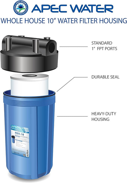 APEC Water Systems HBB-10 4.5" x 10" inch BB Whole Water Filter Housing 1 inch Inlet/Outlet