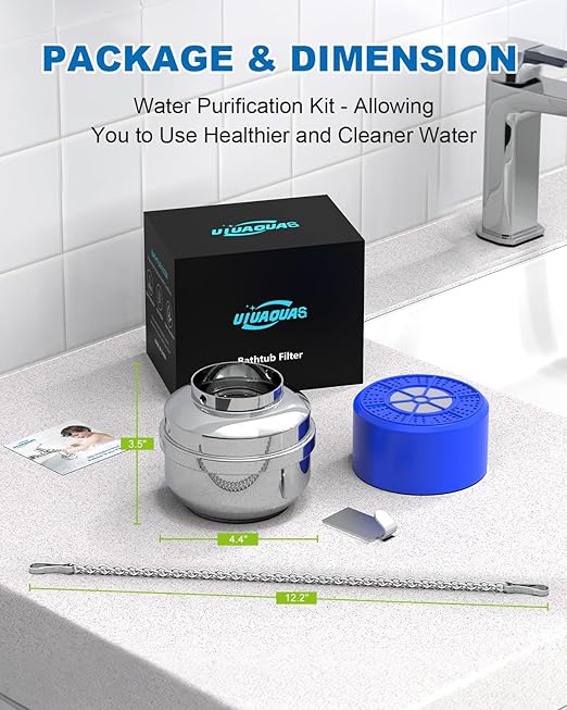 All Metal Bathtub Water Filter,Multi-Stage Filtration, Removes 99% Chlorine, Heavy Metals & Contaminants, Hard Water Softener, for Baby & Sensitive Skin