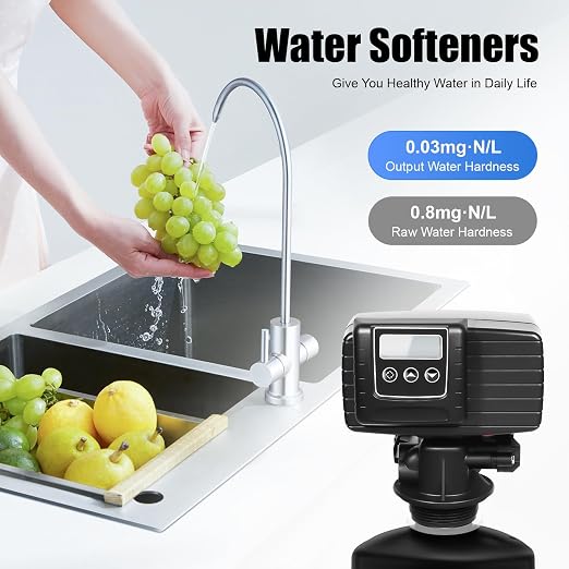 Whole House Water Softener System with Digital Dispaly, Water Softeners for Home Water Filtration, from 0.8 to 0.03mg·N/L, with Rotary Threads Design