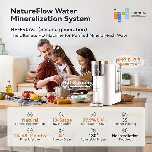 F40-AC(2nd Gen) Reverse Osmosis Water Filter Countertop with UV, Natural Remineralization,10-Stage RO Filtrations, 4:1 Pure to Drain, pH9 Alkaline Water Purifier,BPA Free,NSF/ANSI/UL/FDA
