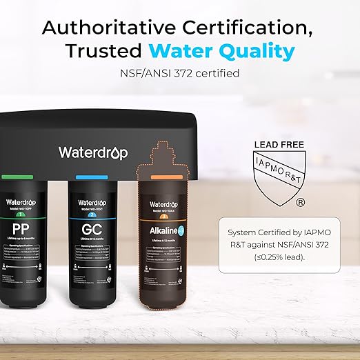 Waterdrop TSB-ALK 8 Layer Slightly Alkaline Under Sink Water Filter System | Reduces PFAS, PFOA/PFOS, Fluoride, Chlorine, Bad Taste & Odor, with Dedicated Faucet, Under Sink Water Filtration System