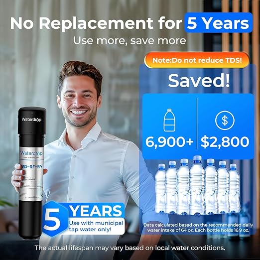 Waterdrop UA-5Y 5-Year Under Sink Water Filter System, Ultra Long Life | Reduces Lead, Chlorine, Bad Taste & Odor, Water Filter for Sink Faucet Connects Directly to Your Faucet