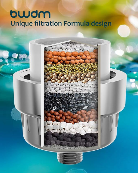 15 Stage Shower Filter - Shower Head Filter - bwdm Hard Water Filter, Remove Chlorine Heavy Metals and other Impurities, Vitamin C Water Softener Reduces Dry Itchy Skin, Dandruff (Chrome)