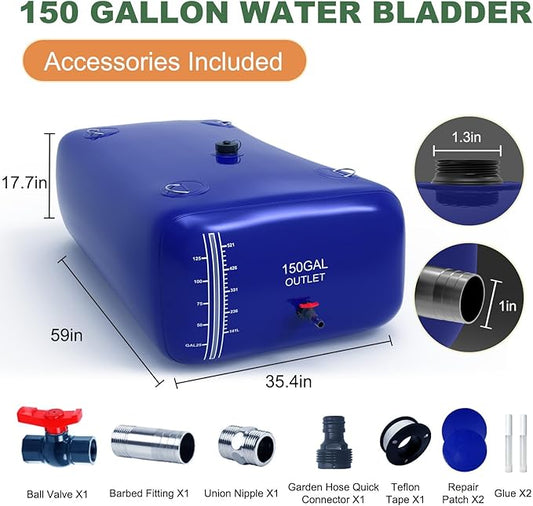 150 Gallon Water Bladder, 1000D PVC Foldable Portable Water Tank, Blue Large Capacity Water Bag Container for Garden, Drought Resistance, Fire Prevention, Emergency Supply