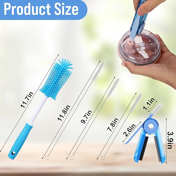 XANGNIER 5 Pcs Water Bottle Cleaner Brush Set for Hydrojug 20 oz/32 oz/40 oz Cup,Multifunctional Bottle Brush and Long Straw Cleaner Brush,Cleaning Kit for Owala/Stanley/Yeti Tumbler Cup Accessories