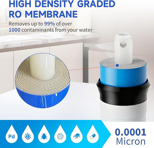 XWSFLOW75-gallon reverse osmosis membrane water filter replacement parts, suitable for household drinking water filtration systems. The component size is 11.75 x 1.75 inches.