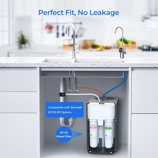 RF-20 Water Filter Replacement Sediment Carbon Block, Compatible With Brondell RC100 RO System, 6 Month (1 Set, White)