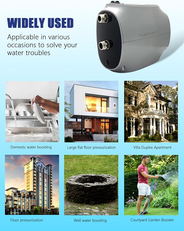 Whole House Constant Water Pressure Booster Pump 80 PSI, 115V Automatic Self Priming for Home Residential Whole Well, Shower, Lawn Garden, Hot Water Circulation Recirculating Increase Pressure System