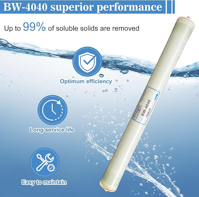 BW-4040, 4" x 40" RO Membrane for Desalination of Brackish Water, 99.5% Desalination Rate, 2400 GPD, 2000-5000PPM, BW-4040 Reverse Osmosis Membrane for Groundwater, Municipal, NSF Certified