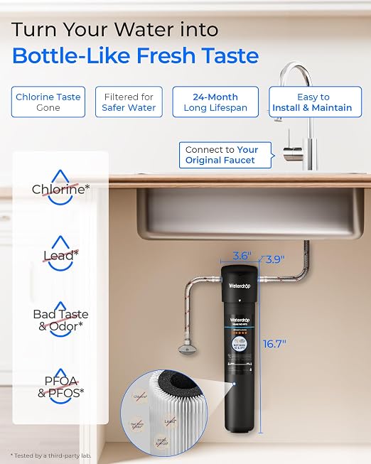 Waterdrop 15UA Under Sink Water Filter System, 19000 Gallons, 2 Years | Reduces Lead, Chlorine, Bad Taste & Odor, Under Counter Water Filter Connects Directly to Your Faucet, NSF/ANSI 42 Certified