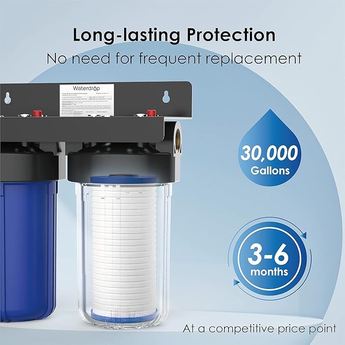 Waterdrop AP810 Whole House Water Filter, Replacement for 3M® Aqua-Pure® AP810, AP801, AP811, Whirlpool® WHKF-GD25BB, WHKF-DWHBB, 5 Micron, 10" x 4.5", Well & Tap Water Filter, Pack of 2