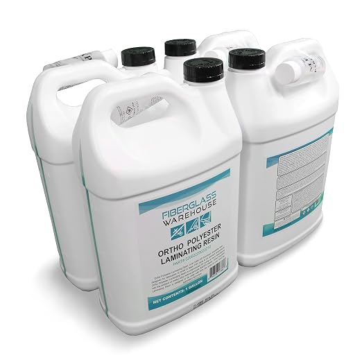 Fiberglass Warehouse Polyester Laminating Resin Marine Grade 4 Gallon | Catalyst Included, Fiberglass & Wood Repair, Boat Decks & RV, Auto Composite Projects, General Purpose
