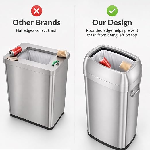iTouchless 30G Commercial Trash Can with Wheels | Open Top Stainless Steel | Heavy-Duty 114L Oval Bin with 2 AbsorbX Odor Filters. ADA Compliant for Restaurant Restroom Hotel Office Healthcare Retail