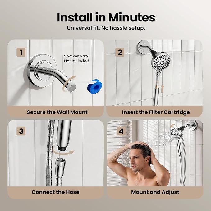JOMOO Filtered Shower Head with Handheld, 4.5 Inch High Pressure Magnetic Showerhead with Filter, 7 Spray Modes Handheld Shower Head for Hard Water with Magnetic Docking, Chrome