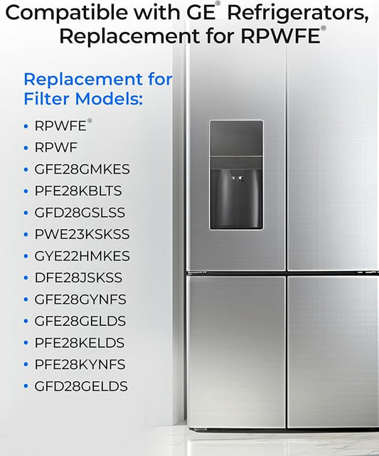 Waterdrop WD-F19C Replacement for GE® RPWFE®, RPWF (with CHIP) Refrigerator Water Filter, Compatible with GFE28GBLTS, GFE28GGKBB, GFE28GSKSS, PFE28KSKSS, PFE28KMKES, 3 Filters Package May Vary
