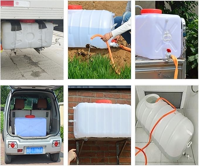 12 Gallon Portable Water Tank with Spigot&Hose, Water Storage Container for Camping, RV, Truck, Emergency Preparedness(Thickening)