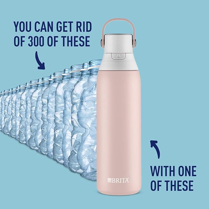 Brita Water Filter Replacements for Water Bottles (3 Count) and Brita Insulated Filtered Water Bottle with Straw (20 Ounce, Rose)