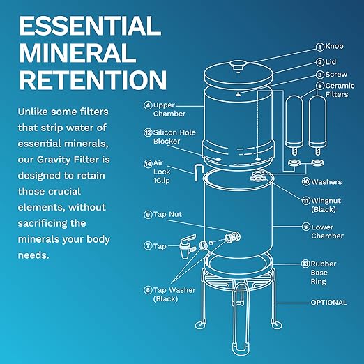 Survivor Filter Ultra Gravity Water Filter System - Stainless Steel Countertop Gravity Fed Water Filter with Stand, 2.25 Gallon, for Home and Outdoors - Removes Bacteria, Viruses, and Parasites