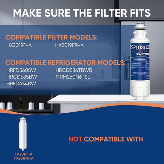 PUREPLUS HX2019FR-A Refrigerator Water Filter, Compatible with Hisense HX2019FR-A, HX2019F-A, HRM260N6TSE, HRFD560SW, HRCD585BW, HRFD634BW, HRCD650BW, HRCD586TBWB, Mora MRM260N6TSE, 1PACK