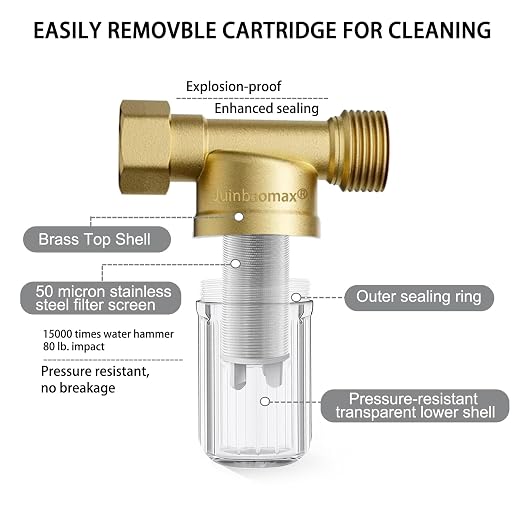 XZ02 50 Micron Reusable Washing Machine Water Filter, Compact Brass Washer Water Filter, for Washing Machine, Heater, Camping, Travel, Anti Scale Portable Sediment Filter