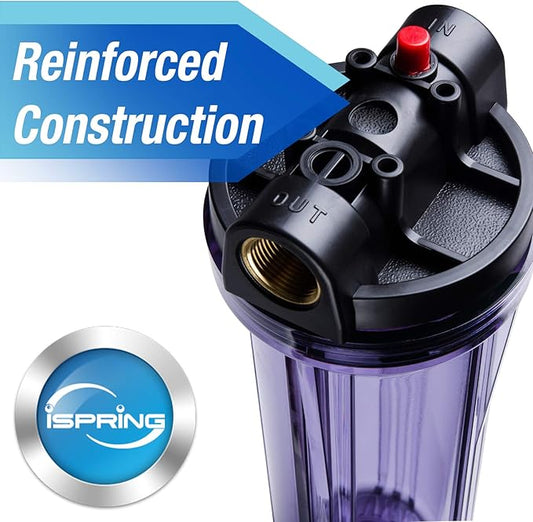 iSpring HC16 Whole House Transparent Water Filter Housing 10-Inch 3/4-Inch FNPT Inlet/Outlet with 1 x 5 Micron Sediment Filters